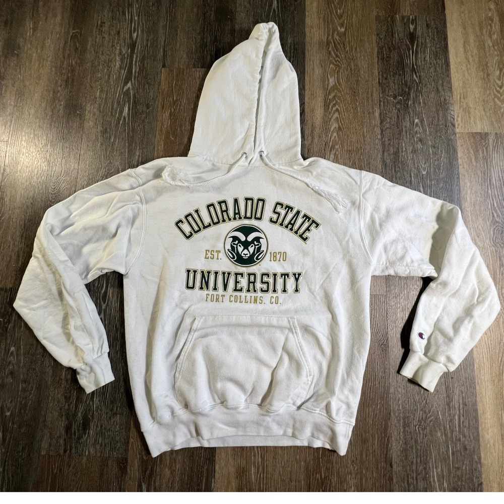 Champion Hoodie Colorado State University Mens Medium White CSU Rams Pullover